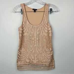 Express Metallic Lace Tank Top Cami Front Lined Lace Cutout Rose Gold Sz XS